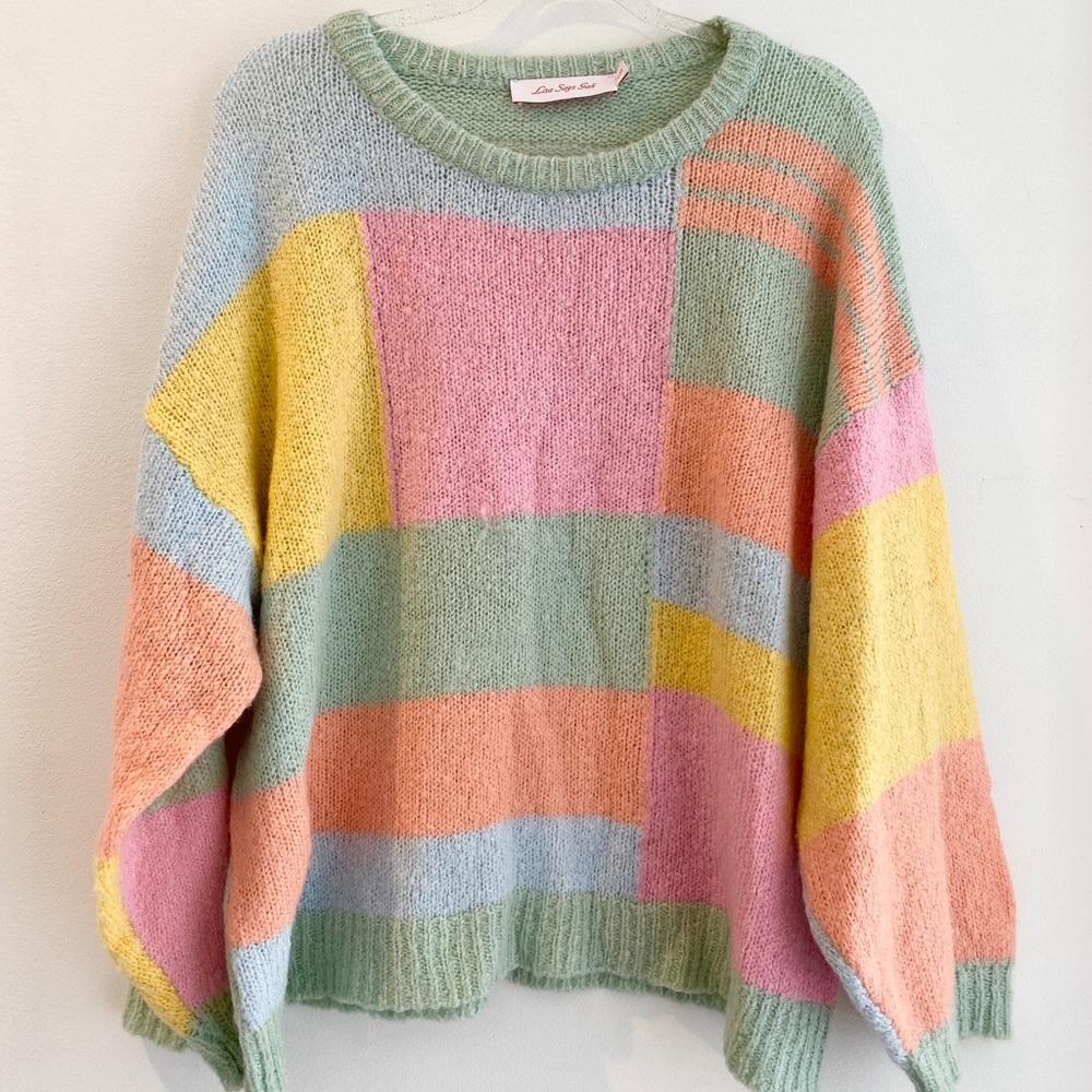 Lisa Says Gah Helen Wool Knit Blend Sweater - Pastel Block Size XL/2X